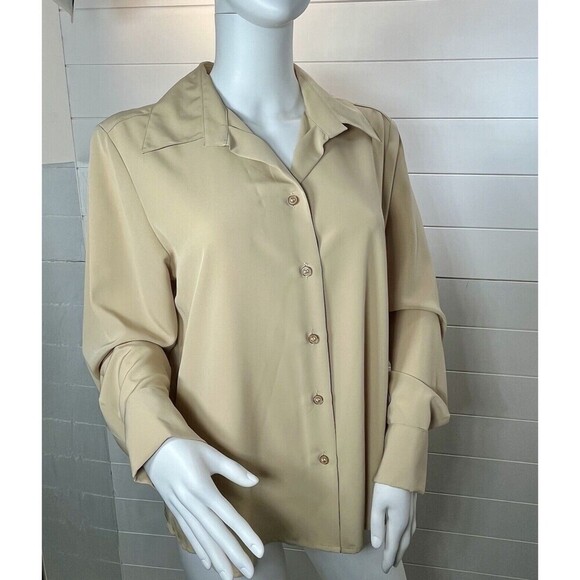 Notations Y2K NWT Button Up Shirt Blouse L Tan - Picture 3 of 10